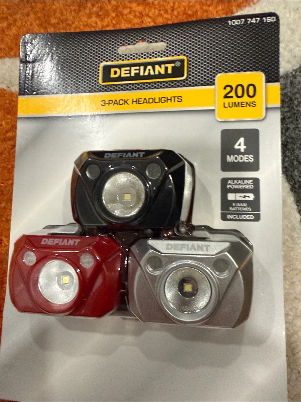 Defiant ~3-Pack Headlights/Flashlights (Black, Red, Silver) - 200 Lumens , NWT